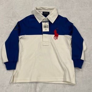 NWT Polo Ralph Lauren Boys Long Sleeve Blue and White Rugby Shirt 2T